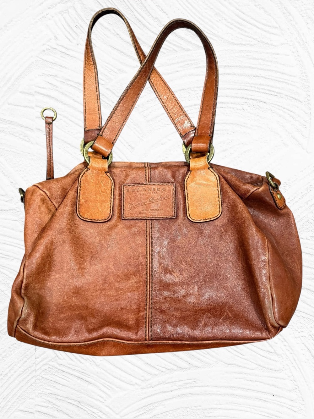 THE BRIDGE Leather Small Shoulder  Bag Brown Distressed Broken in.